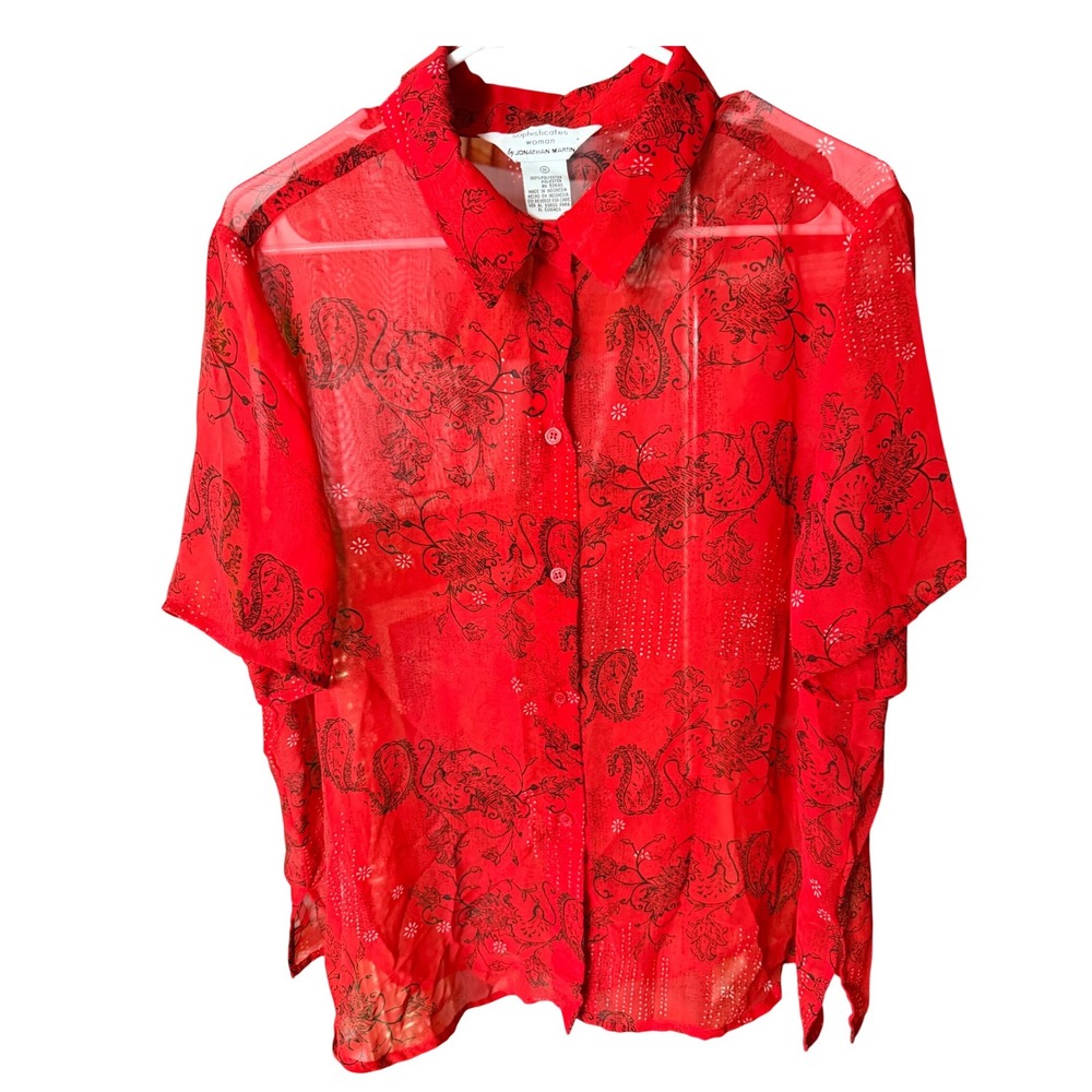 Jonathan Martin Vintage Red Paisley Sheer Button Up Shirt Size 1X